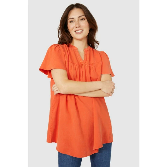 Mantaray Shortsleeve Tencel Notch Neck Tunic For Female 8 Mantaray Shortsleeve Tencel Notch Neck Tunic For Female - Image 8