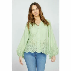 Mantaray Longsleeve Cutwork Hem & Cuff Crosshatch Top For Female