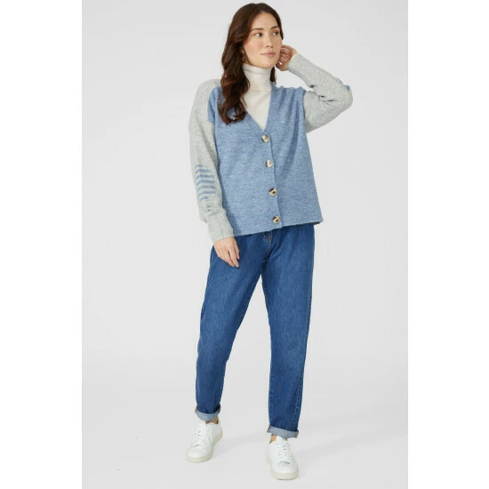 Mantaray Contrast Sleeve Button Through V Cardigan For Female 2 Mantaray Contrast Sleeve Button Through V Cardigan For Female - Image 2