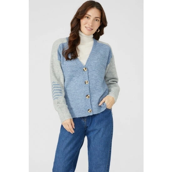 Mantaray Contrast Sleeve Button Through V Cardigan For Female 6 Mantaray Contrast Sleeve Button Through V Cardigan For Female - Image 6