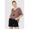 Mantaray Frill Detail Tile Print V Neck Crepe Top For Female