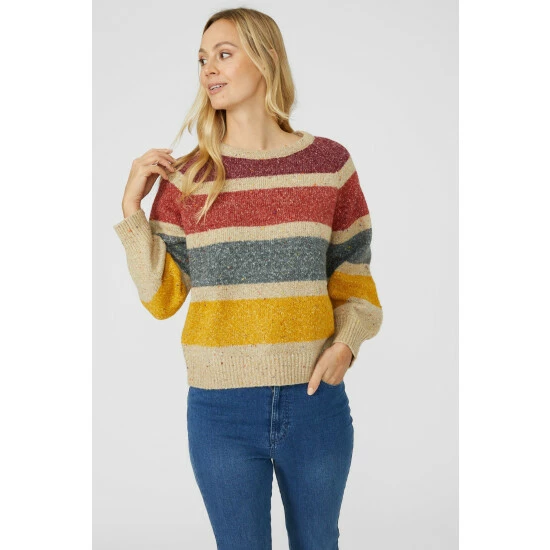 Mantaray Chunky Nep Stripe Crew Neck Jumper For Female 2 Mantaray Chunky Nep Stripe Crew Neck Jumper For Female - Image 2