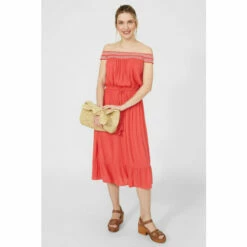 Mantaray Embroidered Smock Bardot Crepe Midi Dress For Female -Cheap Mantaray Store unnamed file 877