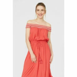 Mantaray Embroidered Smock Bardot Crepe Midi Dress For Female -Cheap Mantaray Store unnamed file 878