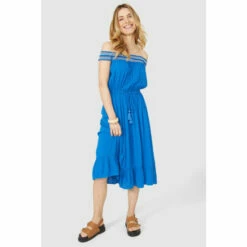 Mantaray Embroidered Smock Bardot Crepe Midi Dress For Female -Cheap Mantaray Store unnamed file 879