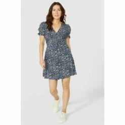 Mantaray Ruched Waist V Neck Mini Dress For Female