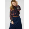 Mantaray Floral Print Lace Trim Dobby Frill Neck Blouse For Female