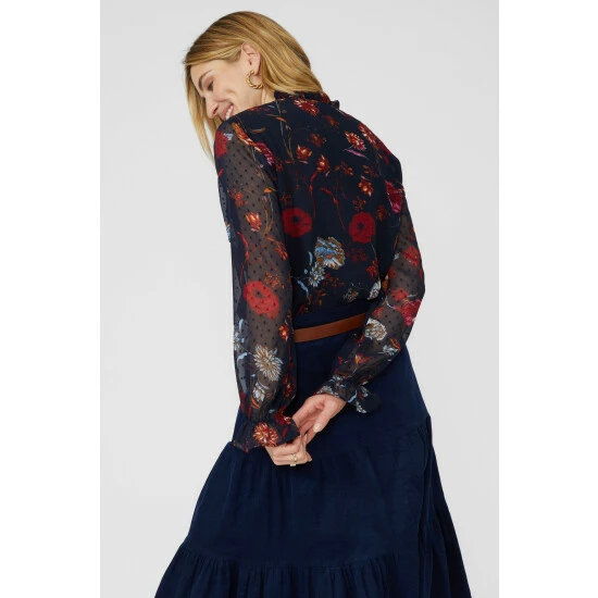 Mantaray Floral Print Lace Trim Dobby Frill Neck Blouse For Female 4 Mantaray Floral Print Lace Trim Dobby Frill Neck Blouse For Female - Image 4