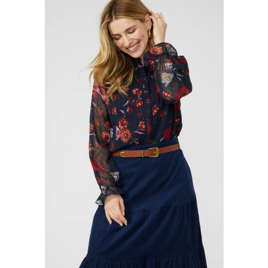 Mantaray Floral Print Lace Trim Dobby Frill Neck Blouse For Female 6 Mantaray Floral Print Lace Trim Dobby Frill Neck Blouse For Female - Image 6